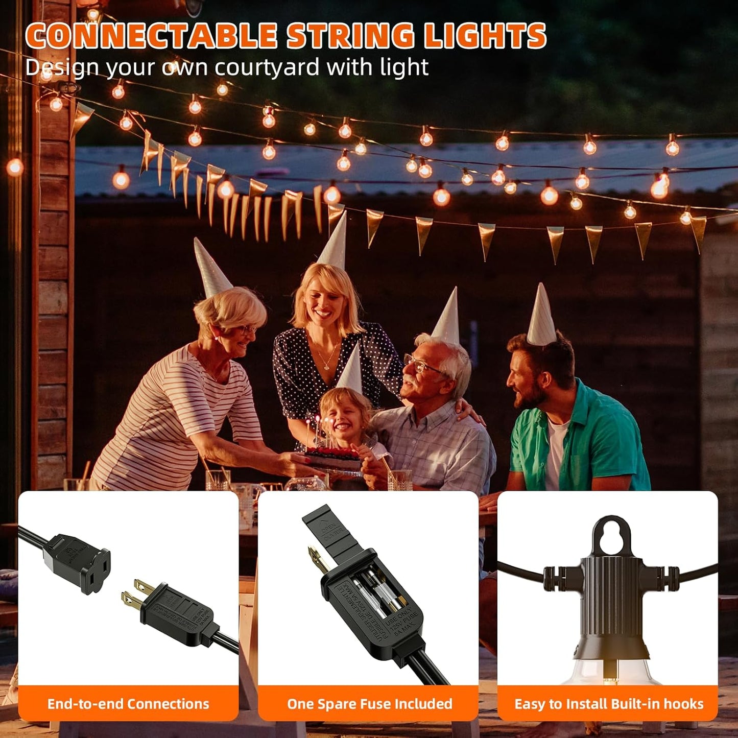 Kawaya 300FT Outdoor String Lights - LED Waterproof Patio Light for Outside with 146+4 G40 Globe Blubs - Shatterproof Hanging Lights for Porch Bistro Backyard Gazebo Balcony Cafe