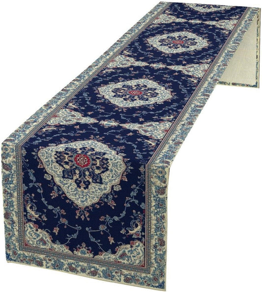 Elegant Palace Boho Blue Table Runner Vintage French Style Farmhouse Geometric Home Farmhouse Kitchen Table Dining Coffee Room Garden Party Wedding Decor 13x36in