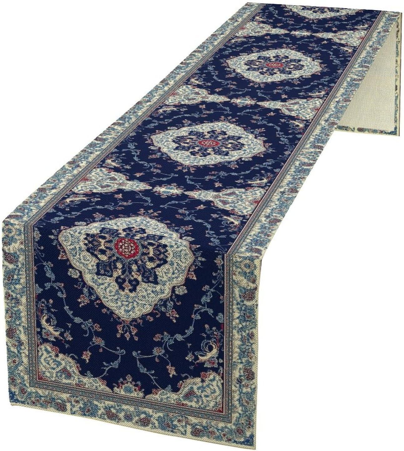 Elegant Palace Boho Blue Table Runner Vintage French Style Farmhouse Geometric Home Farmhouse Kitchen Table Dining Coffee Room Garden Party Wedding Decor 13x72in