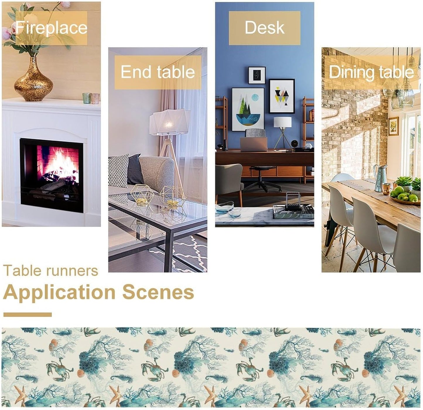 Nautical Coast Table Flag, Ocean Beach Seahorse Shell, Vintage Sailboat Lighthouse Anchor Table Decoration for Indoor and Outdoor Home Party Decor 13x90 Inch