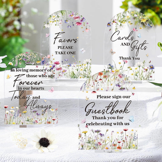 4 Pcs Flower Acrylic Wedding Signs for Ceremony and Reception Guest Book Wedding Cards and Gifts Sign Please Take One Couple Loving Memory table Decor(Flower)