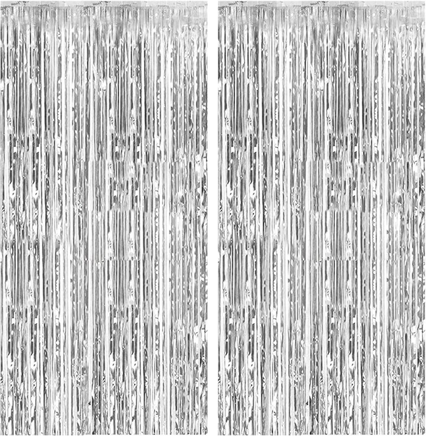 2 Pack Foil Curtain Backdrop Silver Metallic Tinsel Foil Fringe Curtains Photo Booth Props for Birthday Wedding Engagement Baby Shower Bachelorette Christmas Holiday Celebration Party Decorations