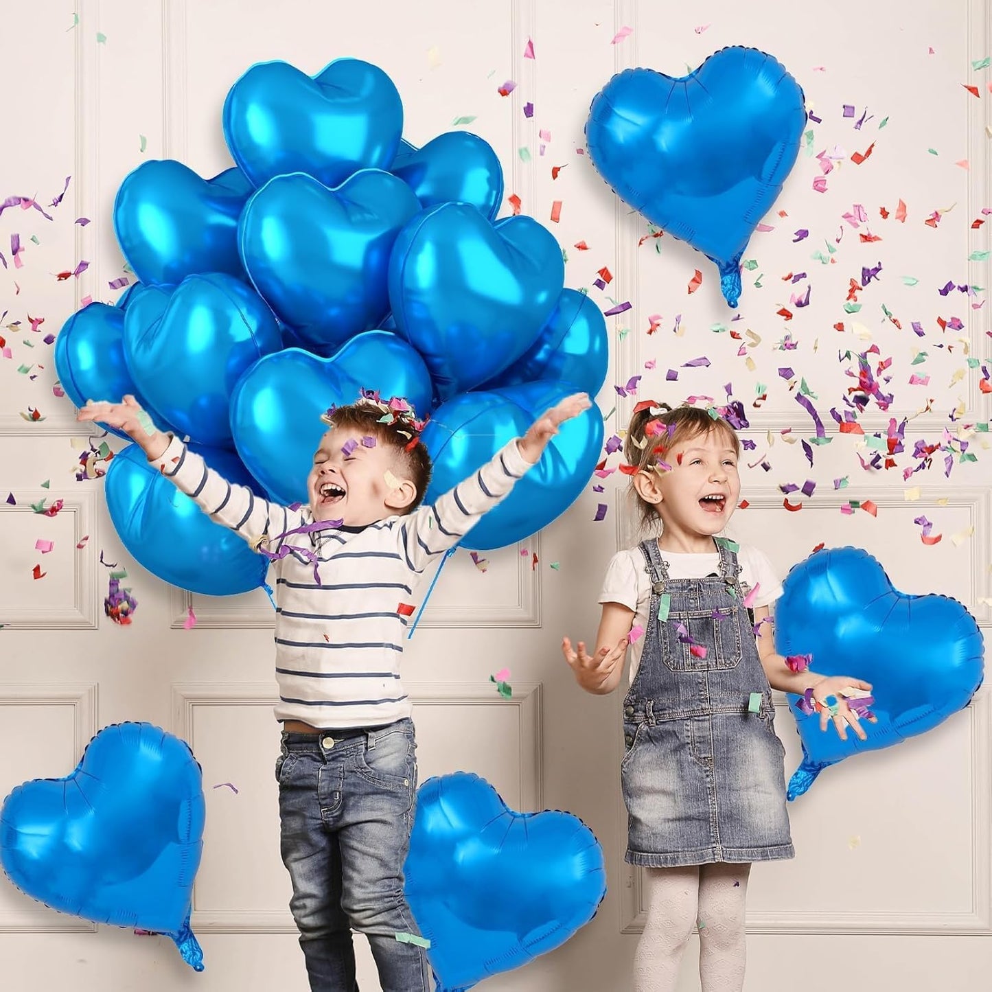 12 Pcs Heart Balloons, 18 inch Blue Heart Shaped Balloons, Big Foil Helium Balloon, Love Foil Balloon for Wedding Baby Shower Anniversary Backdrop Valentine Party Decorations