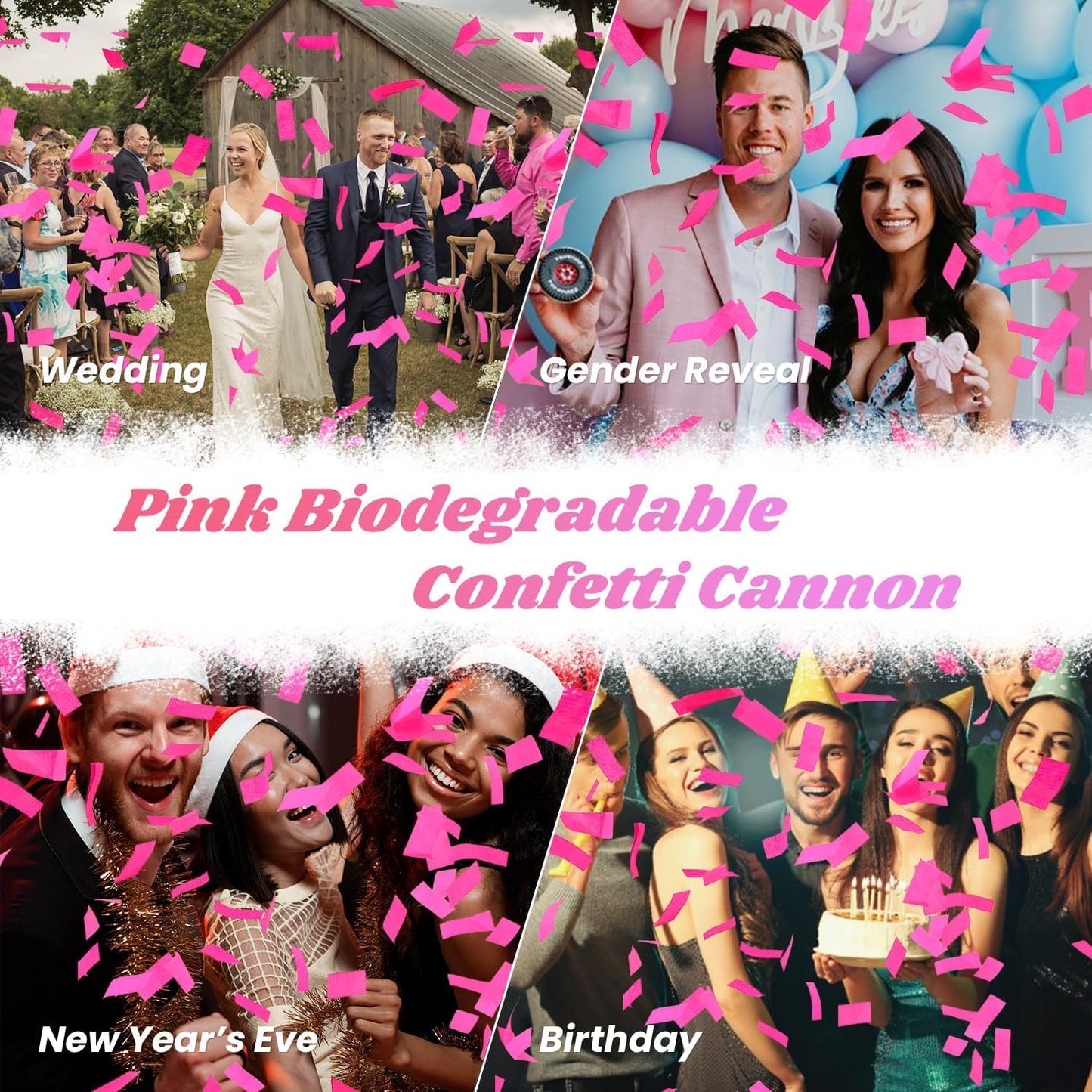 Confetti Cannon Pink Biodegradable Confetti Poppers 12Pack Party Poppers Confetti Shooters Pink Sticks for Wedding Graduation Engagement Anniversary Bridal Shower Valentines Day Birthday