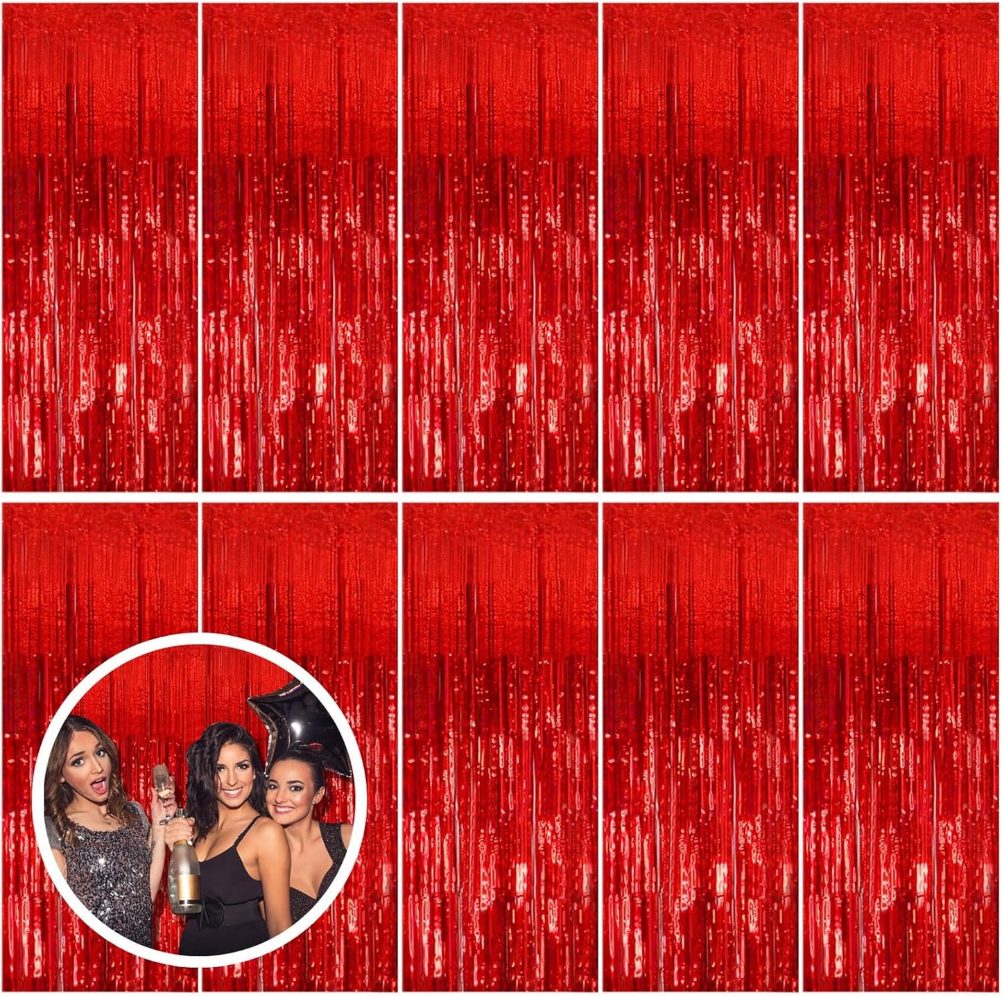 10 Pack Red Streamers Party Backdrop Christmas Decorations Foil Fringe Backdrop Curtains Carnival Casino Theme Birthday New Year Holiday Celebration Bachelorette Party Decorations Supplies