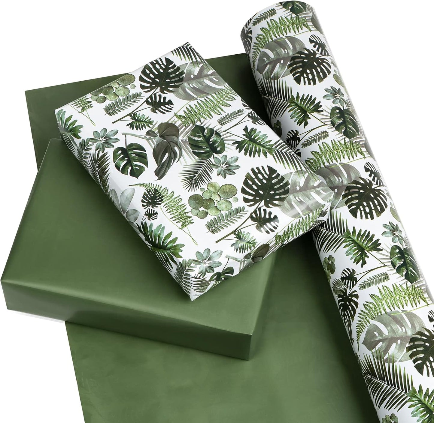 WRAPAHOLIC 30 Inch Reversible Wrapping Paper - 30 Inch X 100 Feet Jumbo Roll Green Monstera Leaf Design, Perfect for Birthday, Party, Baby Shower and More Occasions