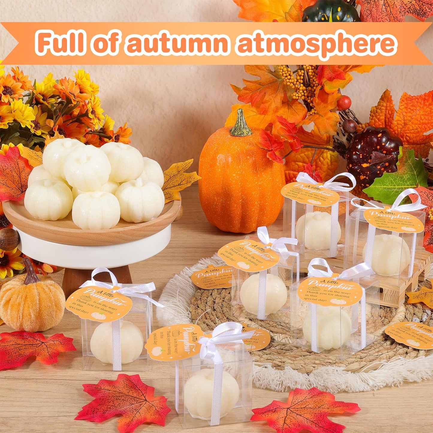 30 Set Pumpkin Soap Baby Shower Favors, Mini Pumpkin Soap Baby Shower Decorations with Thank You Cards and Boxes Guest Gifts for Fall Thanksgiving Gender Reveal Wedding Autumn Party Supplies, White