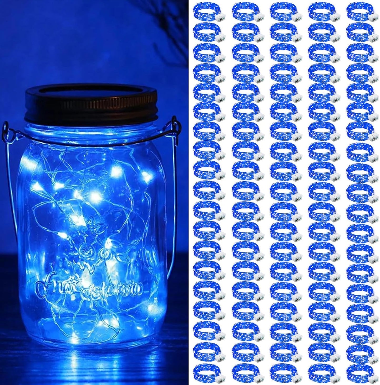 ZGWJ 100 Pack Fairy Lights Battery Operated, 7ft 20 Mini LED Fairy String Lights Silver Wire 3 Modes for DIY, Parties, Wedding, Bedroom, Halloween Christmas Decoration Blue