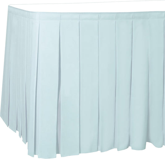 Ultimate Textile Pleat Polyester Fabric Table Skirt - Machine Washable Flame Resistant with Clips for Events, Weddings & Trade Shows, Cut & Sewn in Paterson, NJ - Ice Blue, 14' Box Pleat