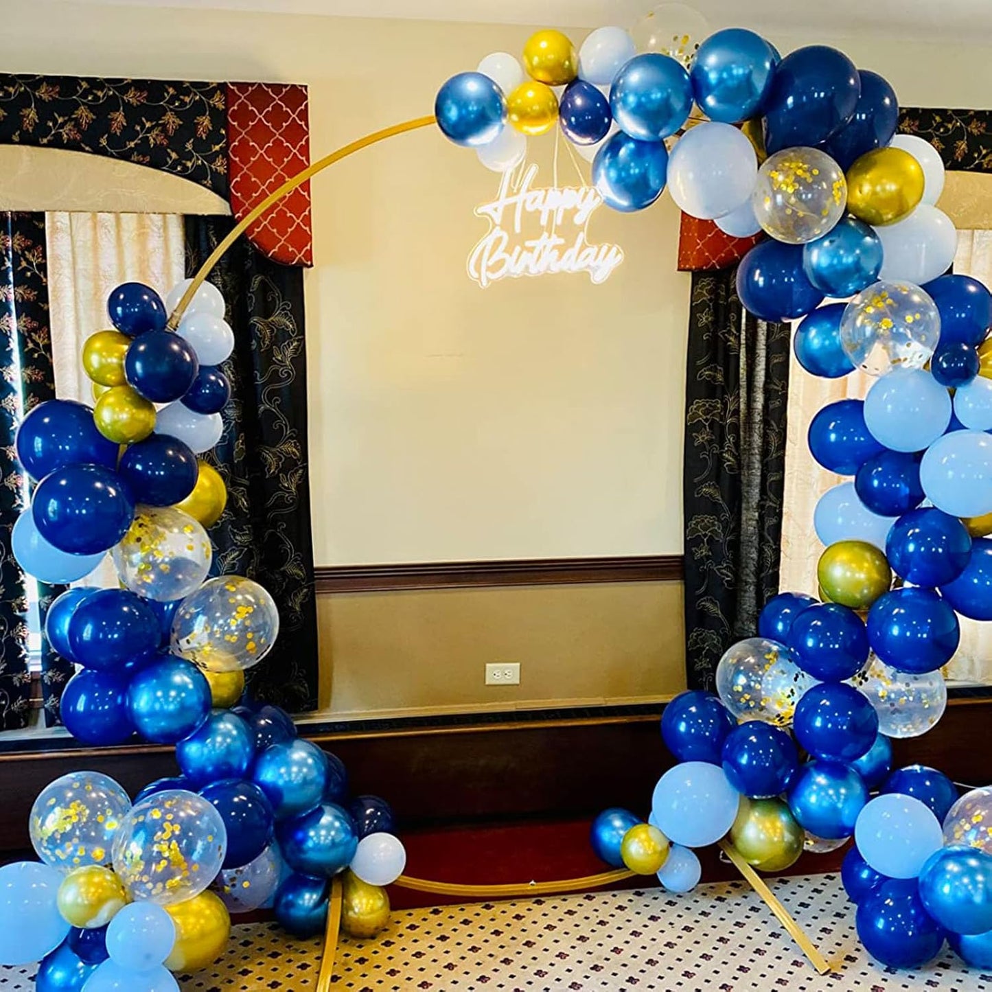 Paready Blue and Gold Latex Balloons, 60 Pcs 12 Inch Navy Blue Metallic Gold Confetti Balloons, Blue Party Balloons for Baby Shower Wedding Anniversary Birthday Theme Party Graduation Decoration