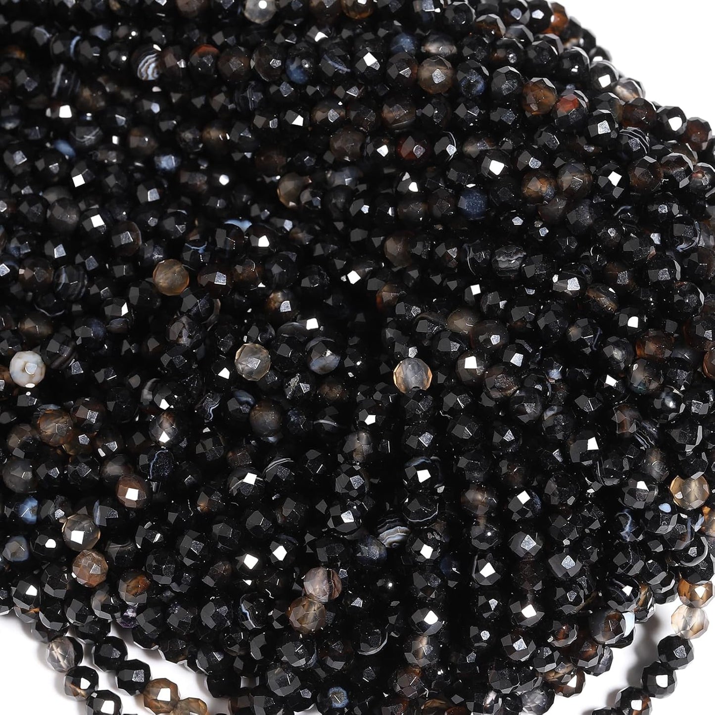 Song Xi 180pcs 2mm Natural Obsidian Gemstone Beads Faceted Round Loose Stone Beads for Jewelry Making