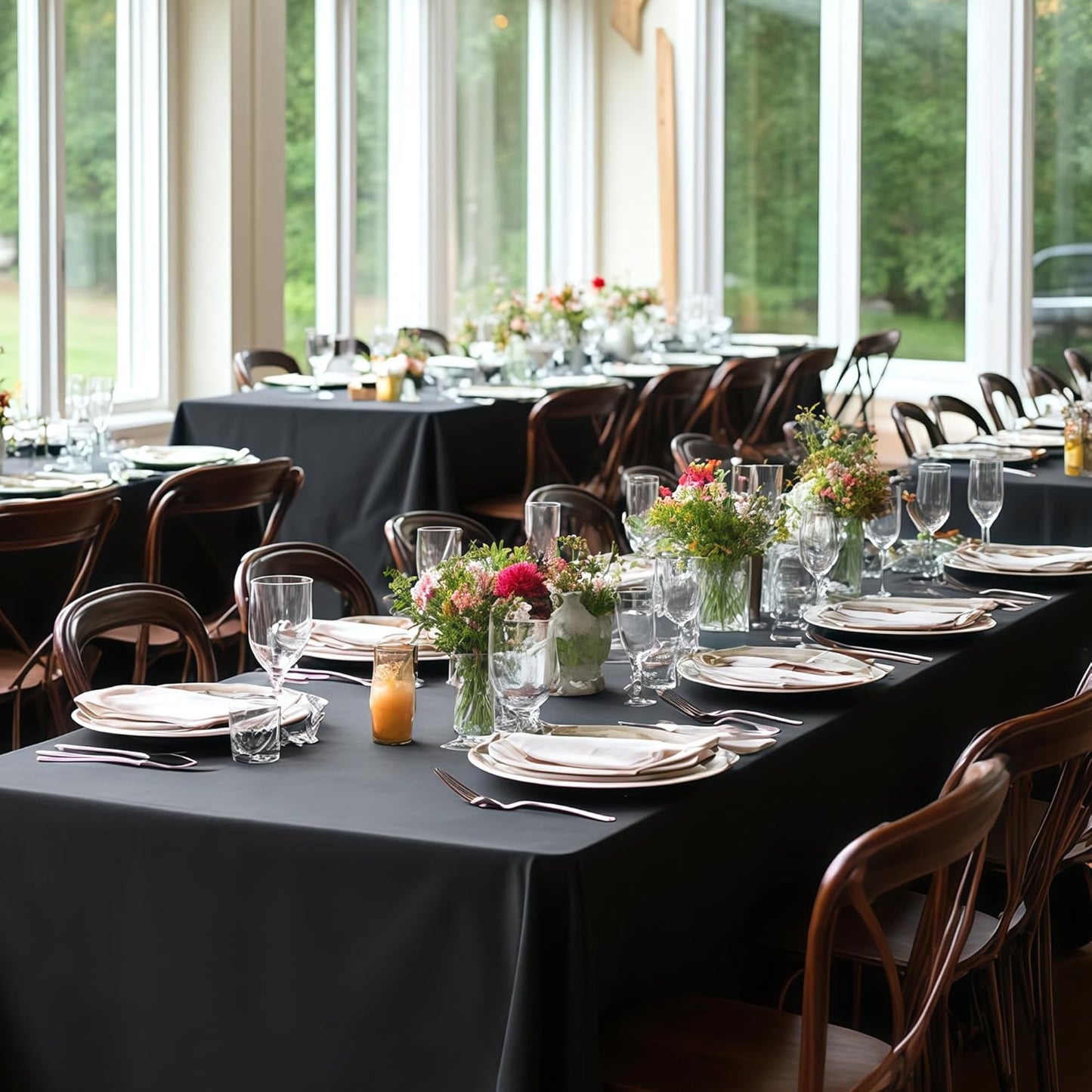 Fitable 8 Pack Rectangle Tablecloths: Stain Resistant Wrinkle Free Fabric Table Clothes, Washable Reusable Polyester Table Covers for Wedding Party Birthday Banquet Reception(Black, 90x132 Inch)