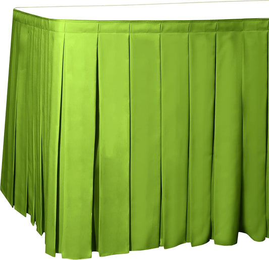 Ultimate Textile Pleat Polyester Fabric Table Skirt - Machine Washable Flame Resistant with Clips for Events, Weddings & Trade Shows, Cut & Sewn in Paterson, NJ - Lime, 7' Box Pleat
