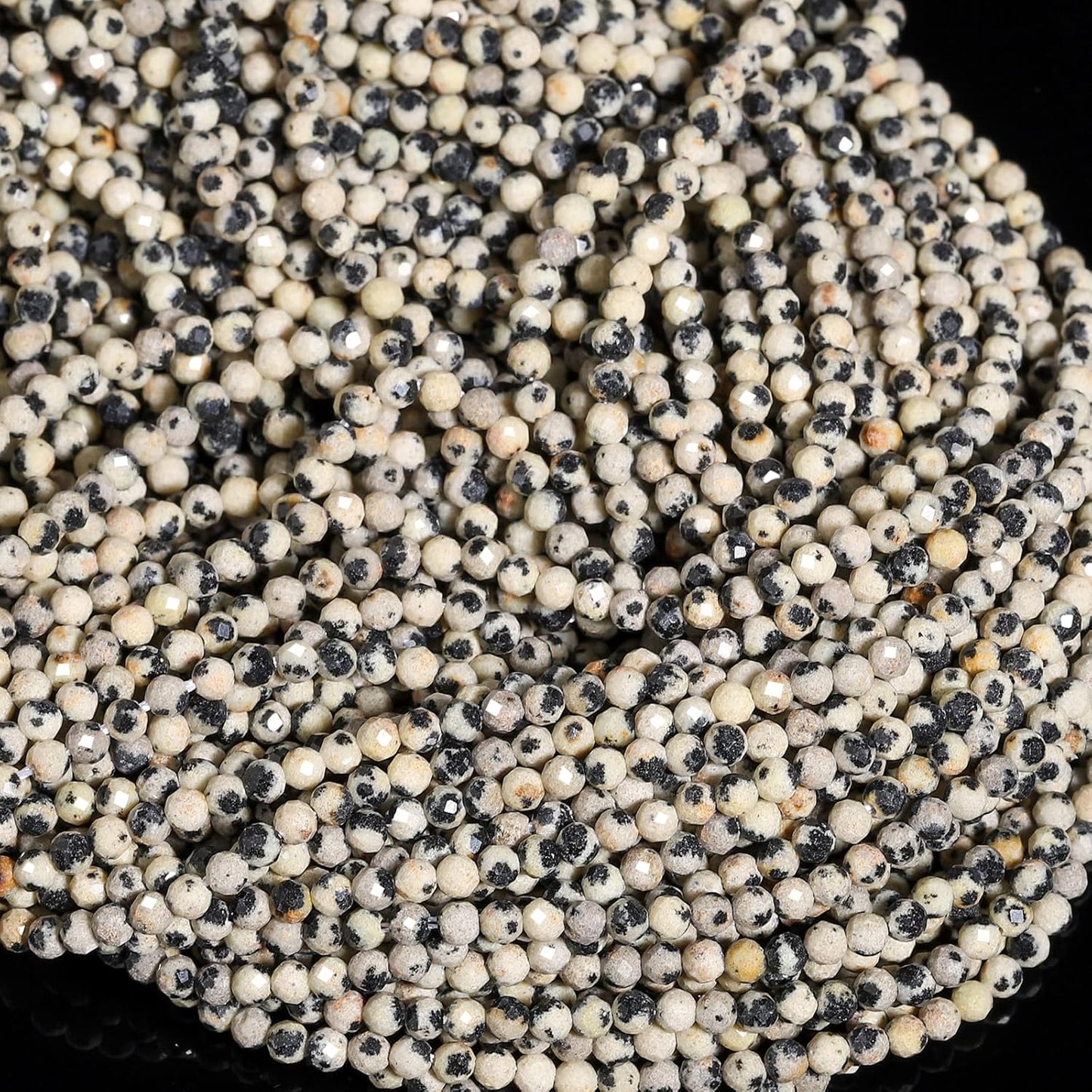 Song Xi 180pcs 2mm Natural Dalmatian Gemstone Beads Faceted Round Loose Stone Beads for Jewelry Making