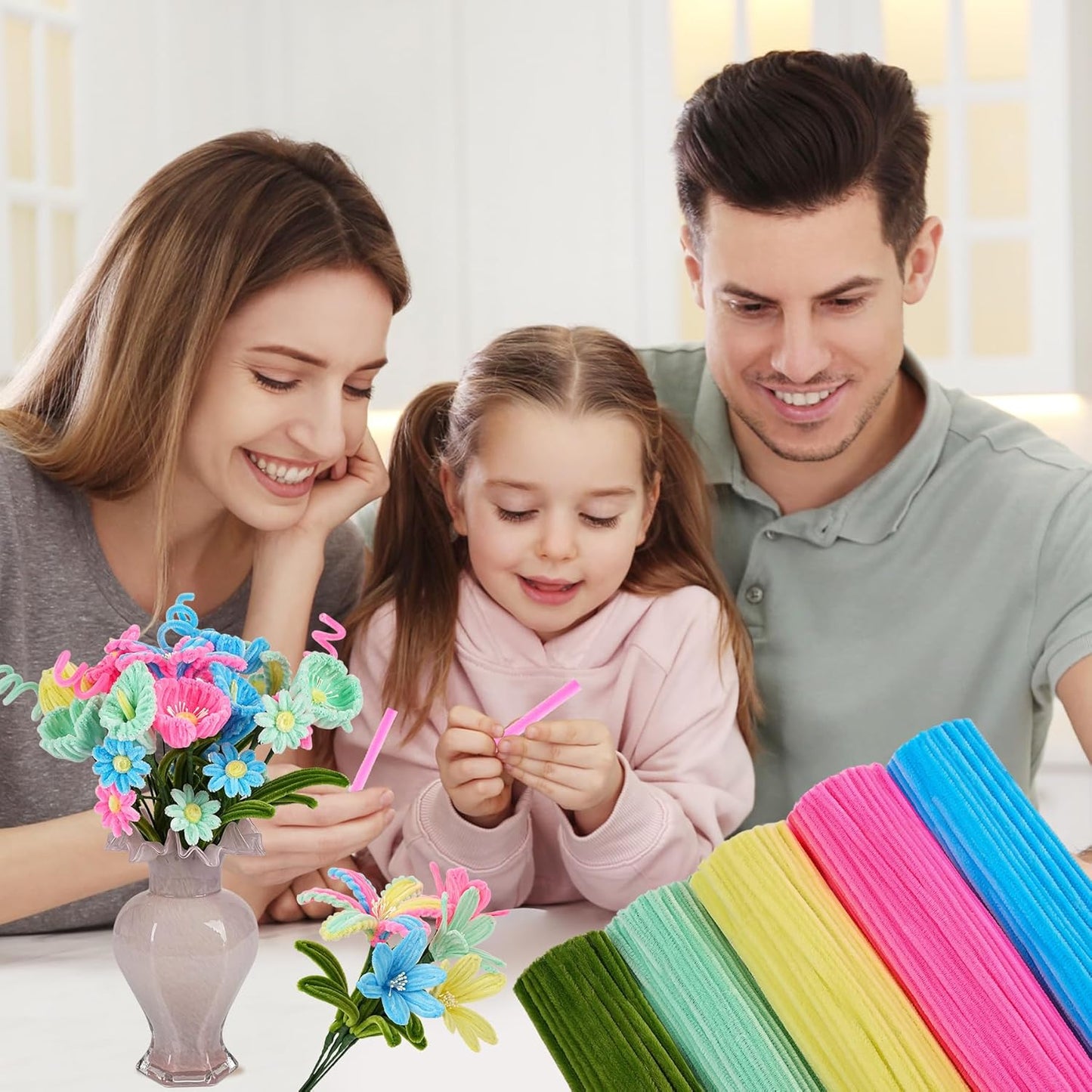 5 Mixed Macaron Colors Chenille Stems Bulk,400 Pcs Pipe Cleaners Craft with Floral Wires, Gardening Tape,Greeting Card,Bouquet Paper,Hot Glue Stick,Stamen & Ribbon,Ideals for DIY School Projects