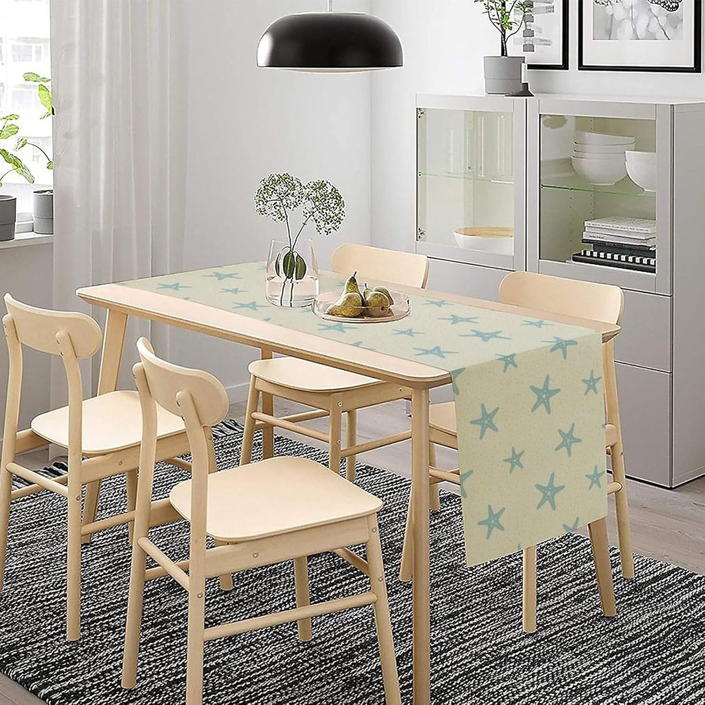 Sea Turtle Table Runner Marine Life Starfish Nautical Blue Green Ocean Theme Kitchen Table Decorations for Indoor Outdoor Home Party Decorations 13 * 120 Inch