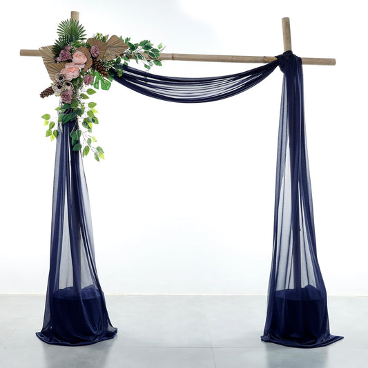 VDS Pack of 1 Panel (30 Inch X 50 Feet) Wedding Arch Draping Fabric Sheer Chiffon Fabric Drapery for Wedding Ceremony Reception Swag Backdrop Canopy Chuppah ARBO Altars Decoration (Navy Blue)