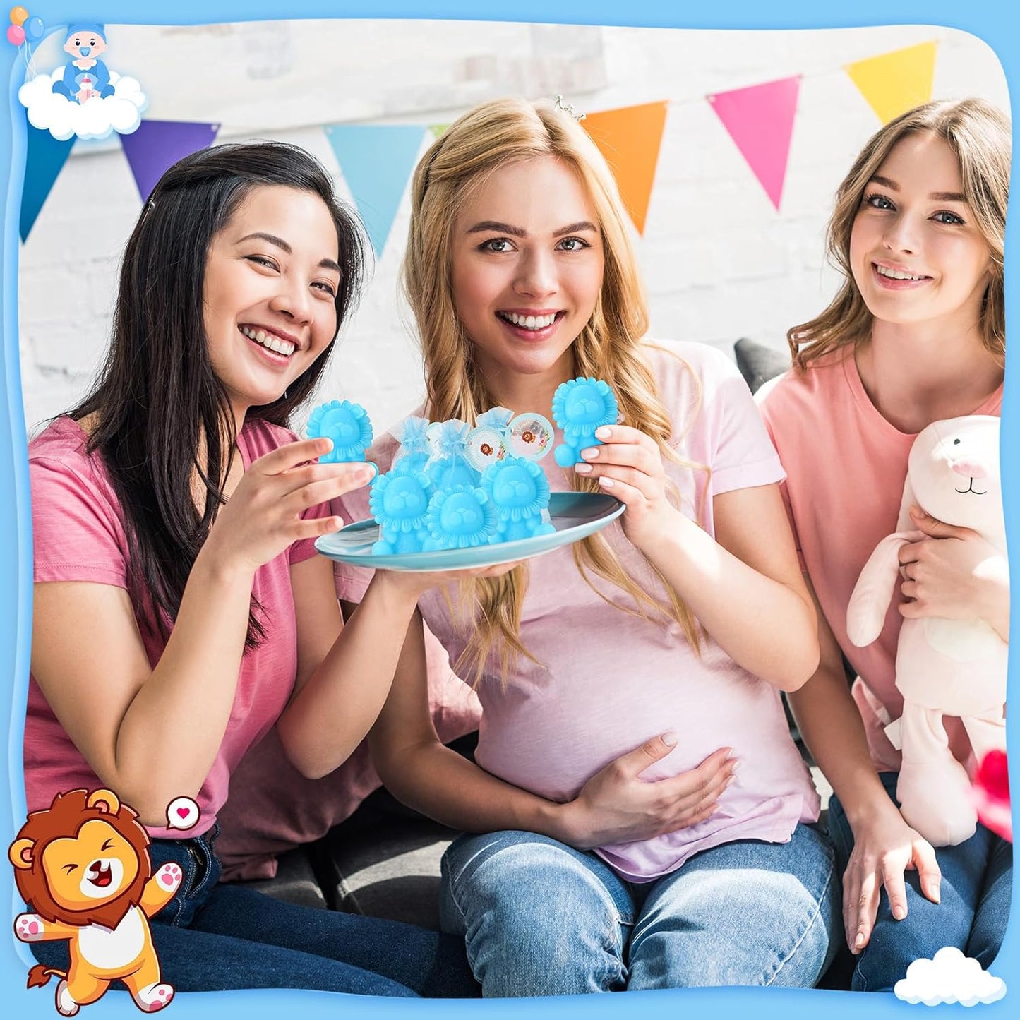 50 Sets Lion Soap Baby Shower Favors Handmade Safari Baby Shower Favors for Guests Soaps with Organza Bags Thanks Tags Wedding Party Guests