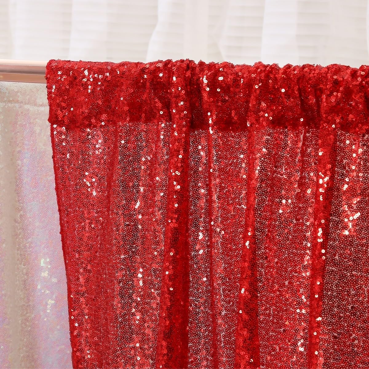 Poise3EHome Red Sequin Backdrop,5FT x 7FT Sequin Photography Backdrop Curtain for Party Decoration