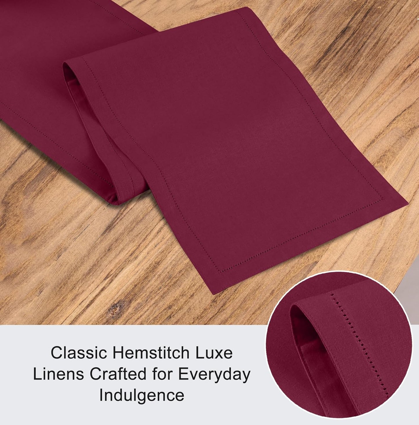 Ruvanti Linen Table Runner 90 Inches, Classic Hemstitch, Washable, Reusable, Non-Slipping, Stain Resistant- Perfect for Parties, Weddings, Dinners, Thanksgiving, Christmas, Indoor use – Burgundy