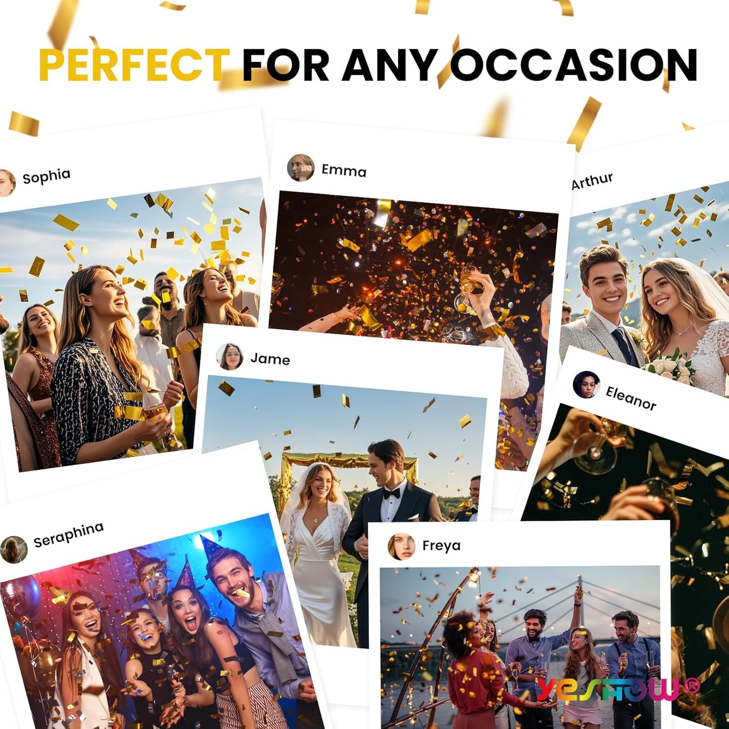 Confetti Cannon Party Poppers Gold,(6 pack) YESHOW Confetti Shooters Blaster for Birthday Graduation Wedding Christmas New Year’s Eve and Any Celebrations