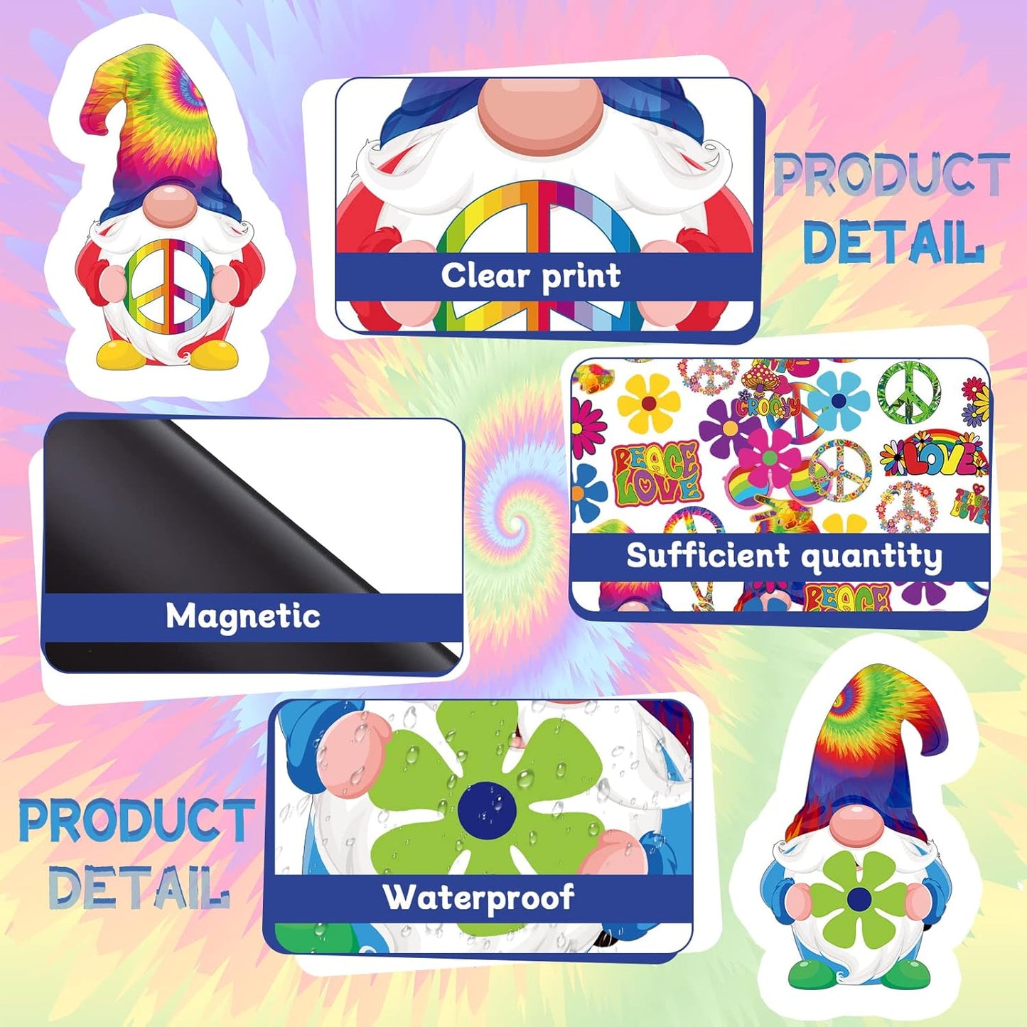 25 Pieces Car Magnet Decorations 60s Hippie Theme Party Magnetic Decals Fridge Magnets Flower Peace Car Magnetic Sticker Love Sign Colorful Hippie Decals for Refrigerator Mailbox Decor