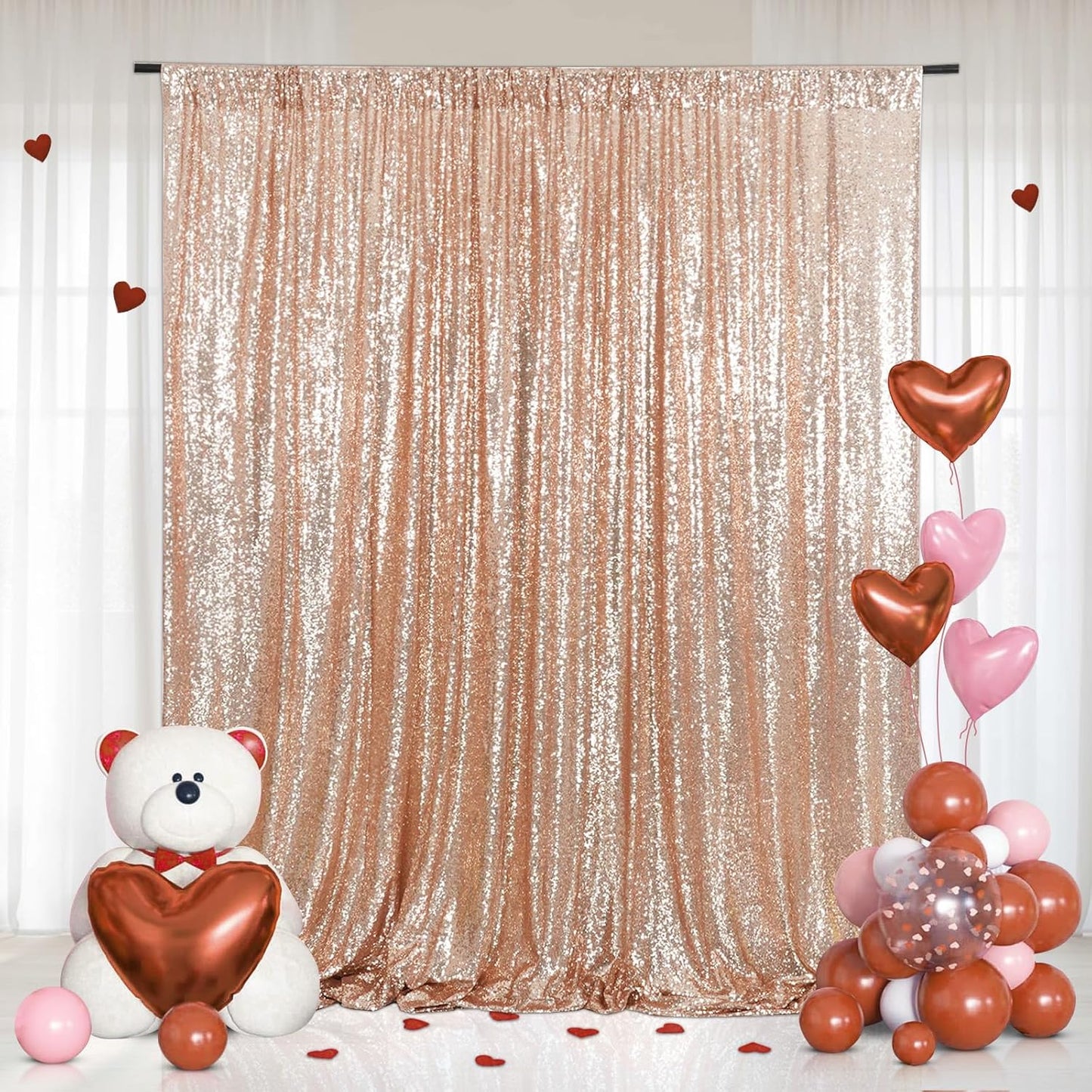 Eternal Beauty Rose Gold Sequin Backdrop, 20x10 Ft Glitter Background Curtains for Shimmer Photography Party Wedding Birthday Back Drop Decor