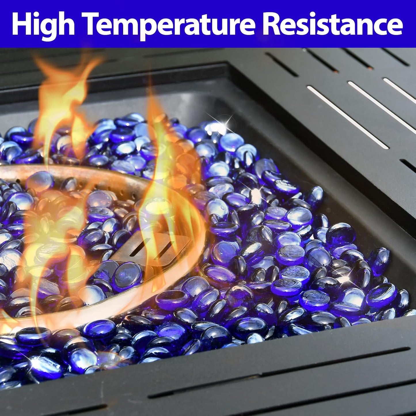 Fire Pit Glass, Cobalt Blue Firepit Rocks for Propane Firepit, Fireplace and Outdoor Decorative, 3/4 High Luster 10LB Round Fire Glass Beads