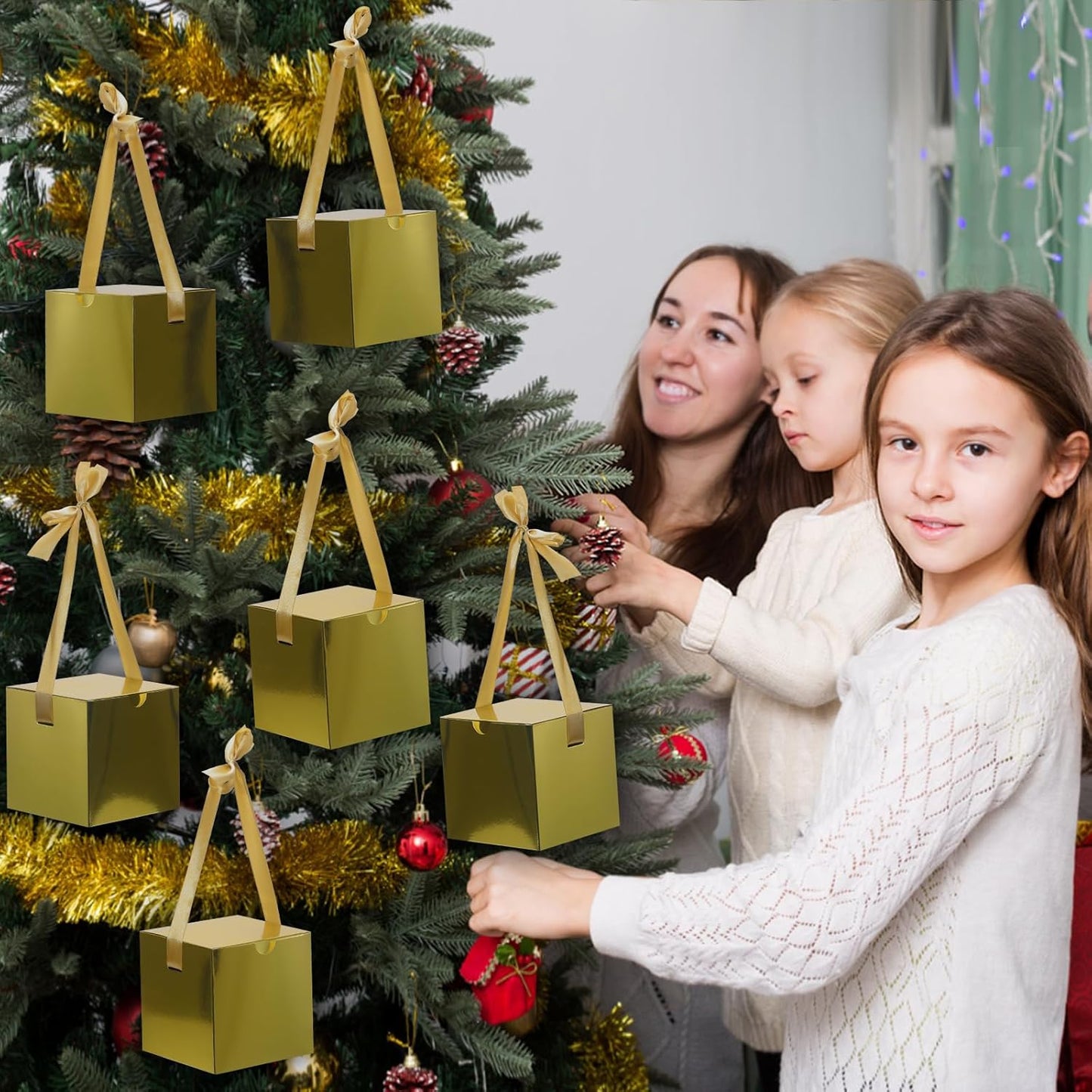 DOYIDE Small Gift Boxes, 20 Pack 5x5x5 Inch Gold Elegant Paper Boxes with Ribbons, Crafting, Christmas Gift Box Wedding Party Favor, Cupcake, Candy, Bridesmaids Proposal Box