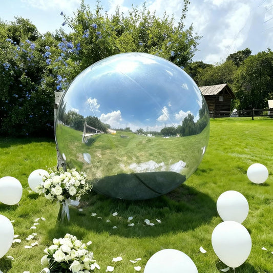Inflatable Mirror Ball, Silver Big Shinny Balls Reusable Large PVC Disco Ball Balloon for Large Event Decoration, Party, Wedding Decor, Concerts, Stage (1 Pcs, 1m/39.4in Without Air Pump)
