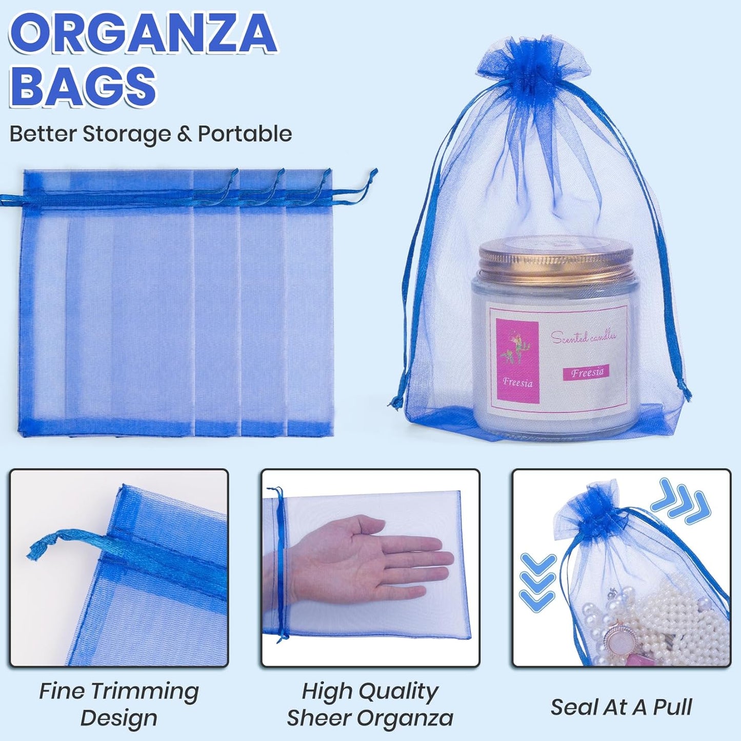 ANZNKU 50 Pack Organza Bags 4x6 Inch, Small Mesh Bag Drawstring Jewelry Pouches, Organza Gift Bags for Baby Shower, Party Favors(Royal Blue)