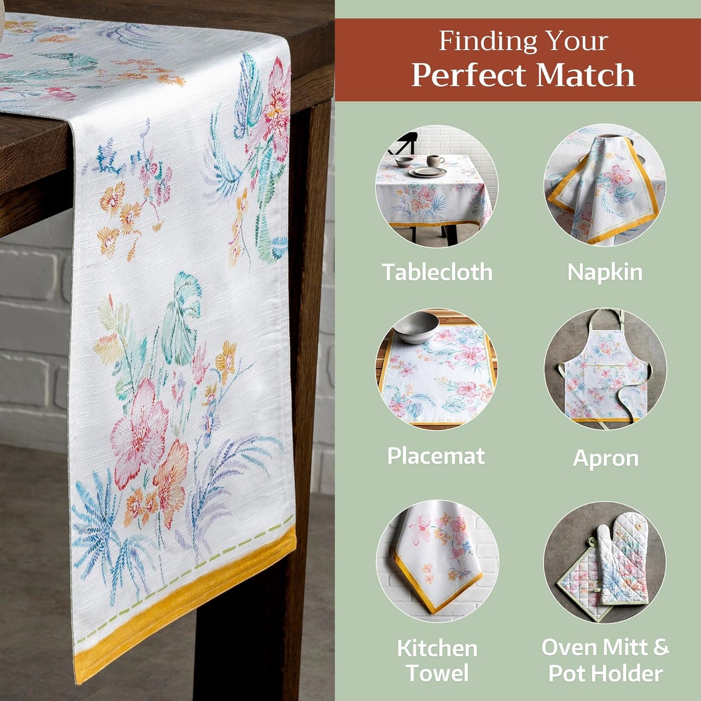 Maison d' Hermine Table Runner 100% Cotton Double Layer Table Runners 72 inches Long Decorative for Home Kitchen Dining Party Wedding Bridal Shower Spring Summer (Paradise Island, 14.50" x 72")