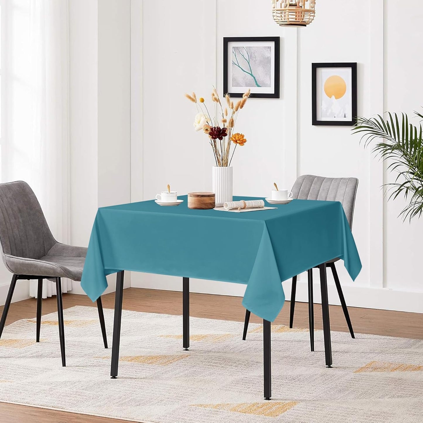 sancua Square Tablecloths 85x85 Inch - Teal Fabric Table Cloth for Square or Round Tables, Washable Polyester Table Cover for Outdoor Party, Birthday, Buffet, Resturant