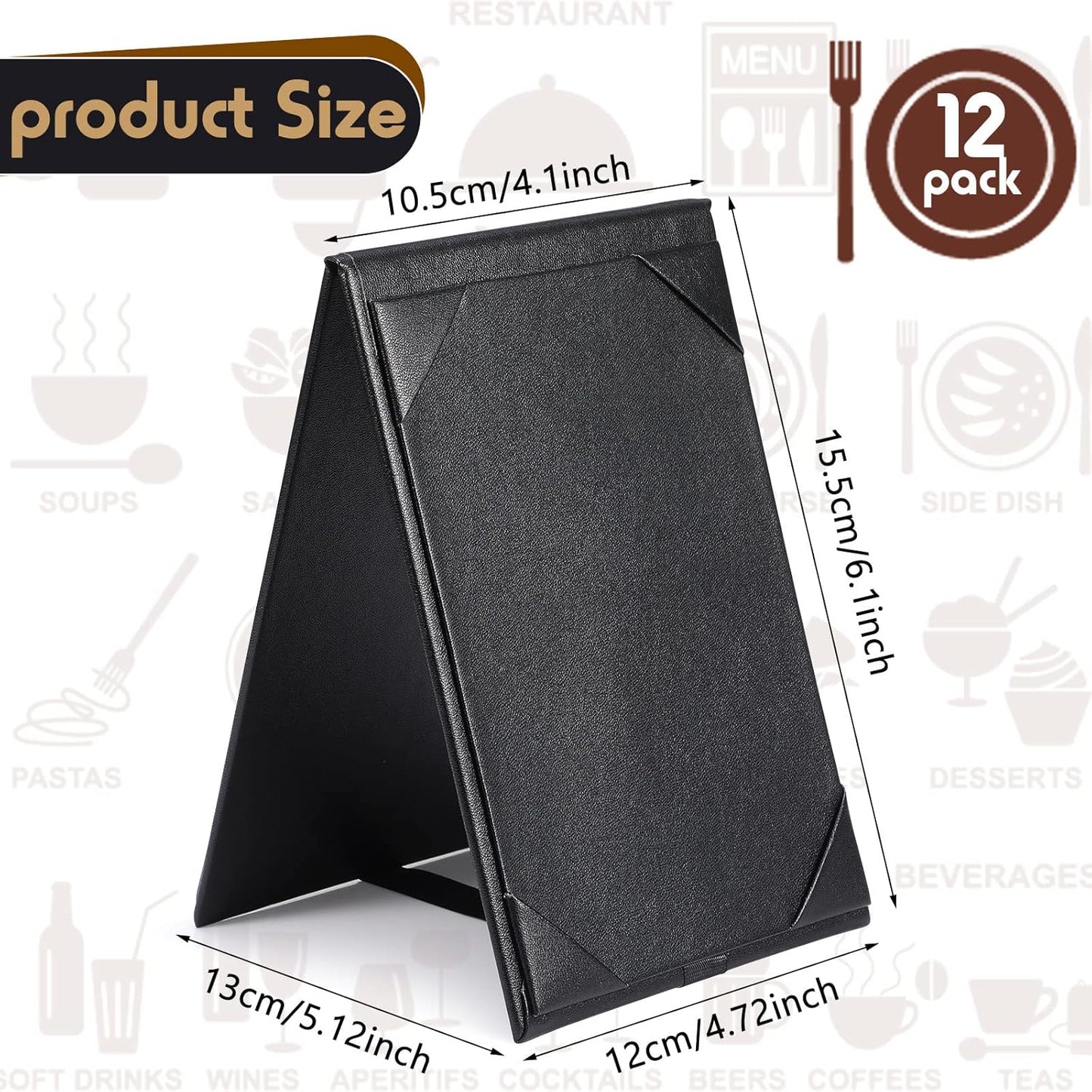 Gerrii Leatherette Table Tents Black PU Leather Menu Covers Bulk Double Sided Frame Sign Holders 2 Side Drink Dessert Menu Folders for Restaurant Coffee Cafe Bar Wedding Supplies(12 Pack,4 x 6 Inch)