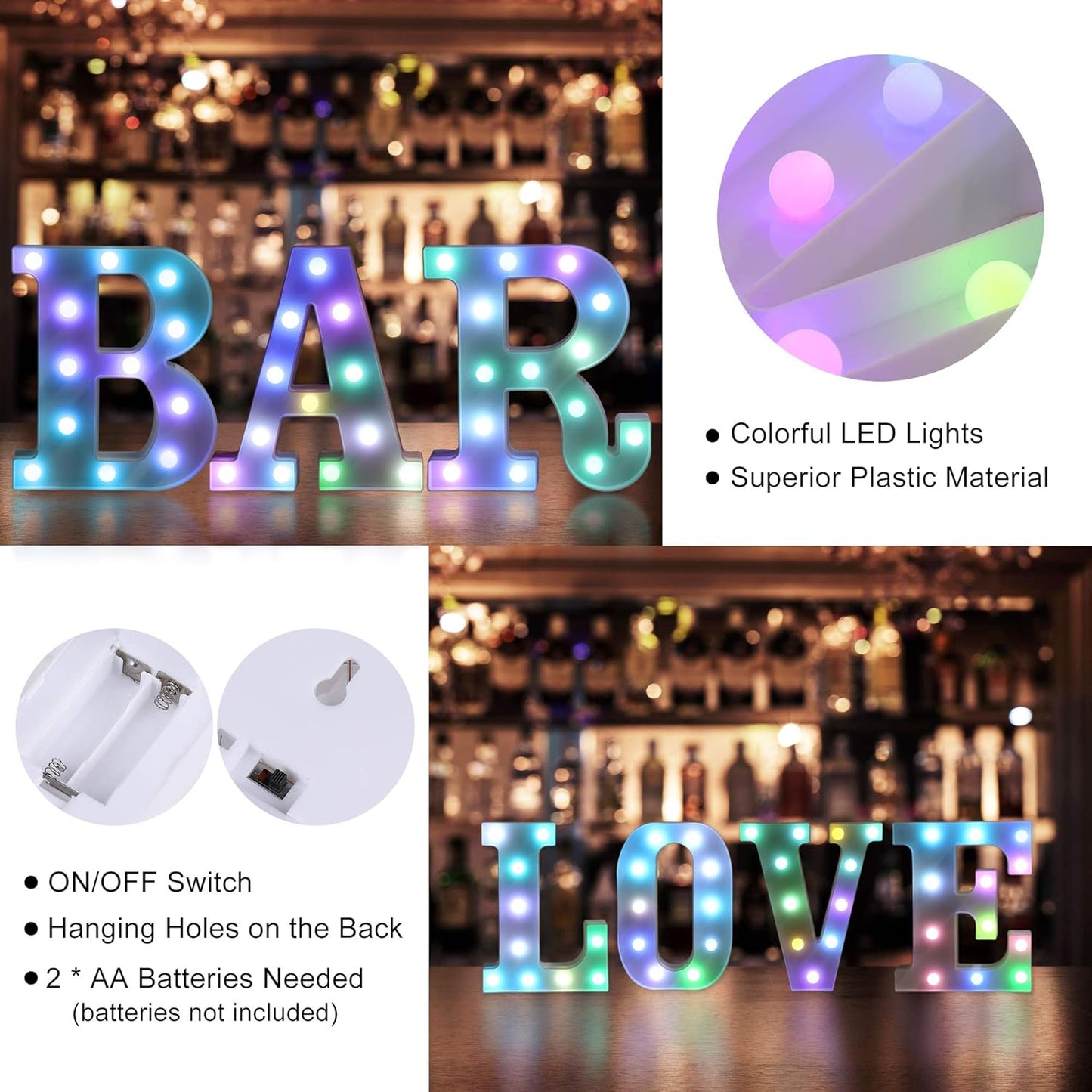 Foaky Colorful LED Letter Lights with Remote,Marquee Light Up Letters Sign for Night Light Wedding/Birthday Party Battery Powered Christmas Lamp Home Bar Decoration(Z)