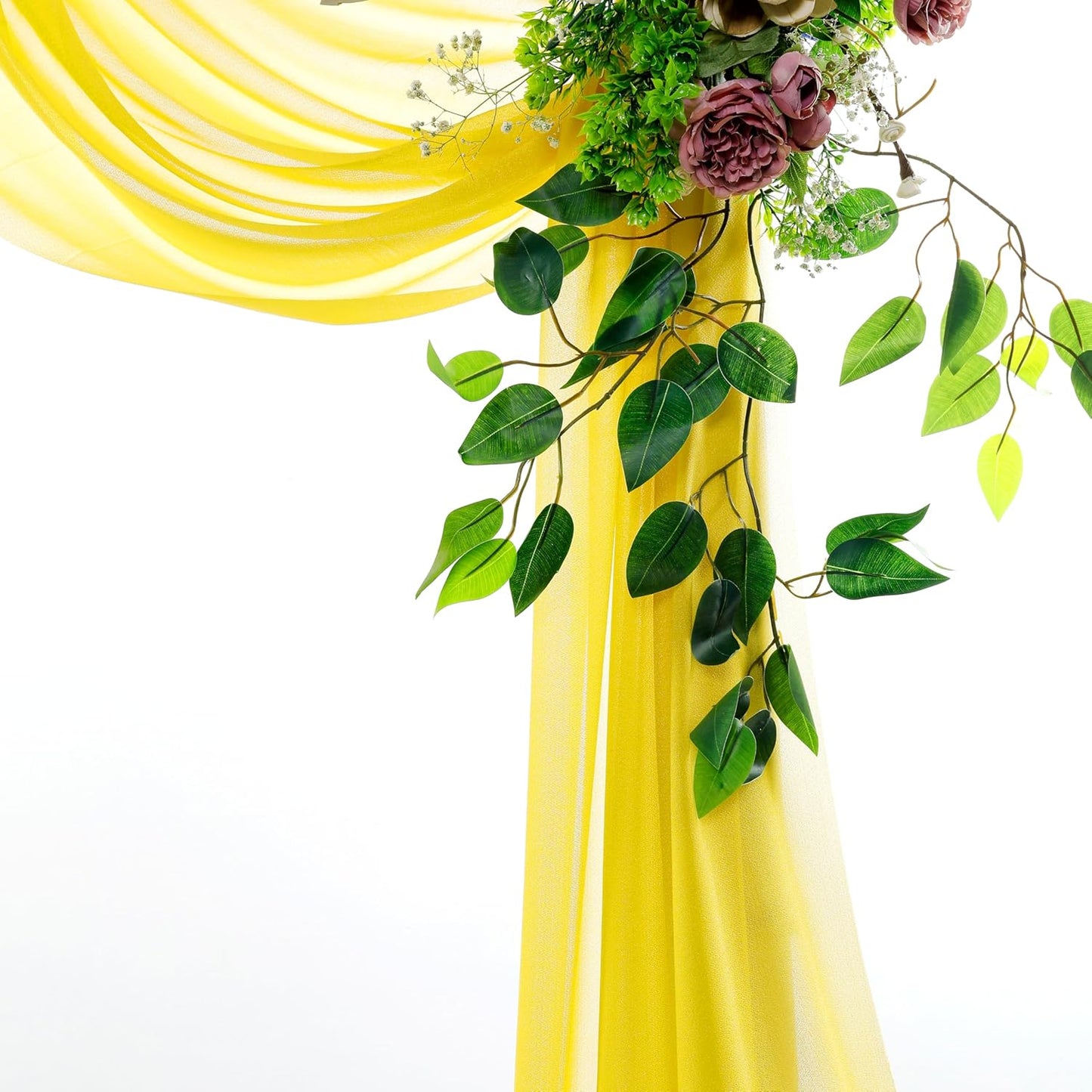 VDS Pack of 2 Panel (30 Inch X 30 Feet) Wedding Arch Draping Fabric Sheer Chiffon Fabric Drapery for Wedding Ceremony Reception Swag Backdrop Canopy Chuppah ARBO Altars Decoration (Yellow)