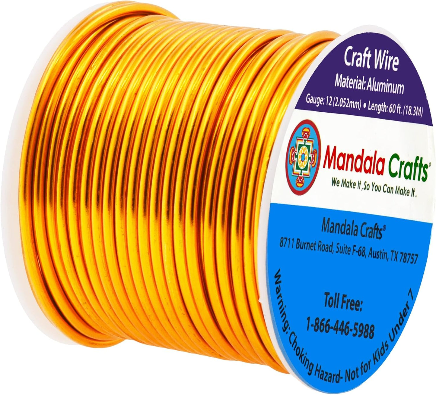 Mandala Crafts 12 Gauge Anodized Aluminum Craft Wire for Jewelry Making - 60 FT Colored Flexible Gold Tone Wire - Bendable for Bonsai Armature Crafting Sculpting