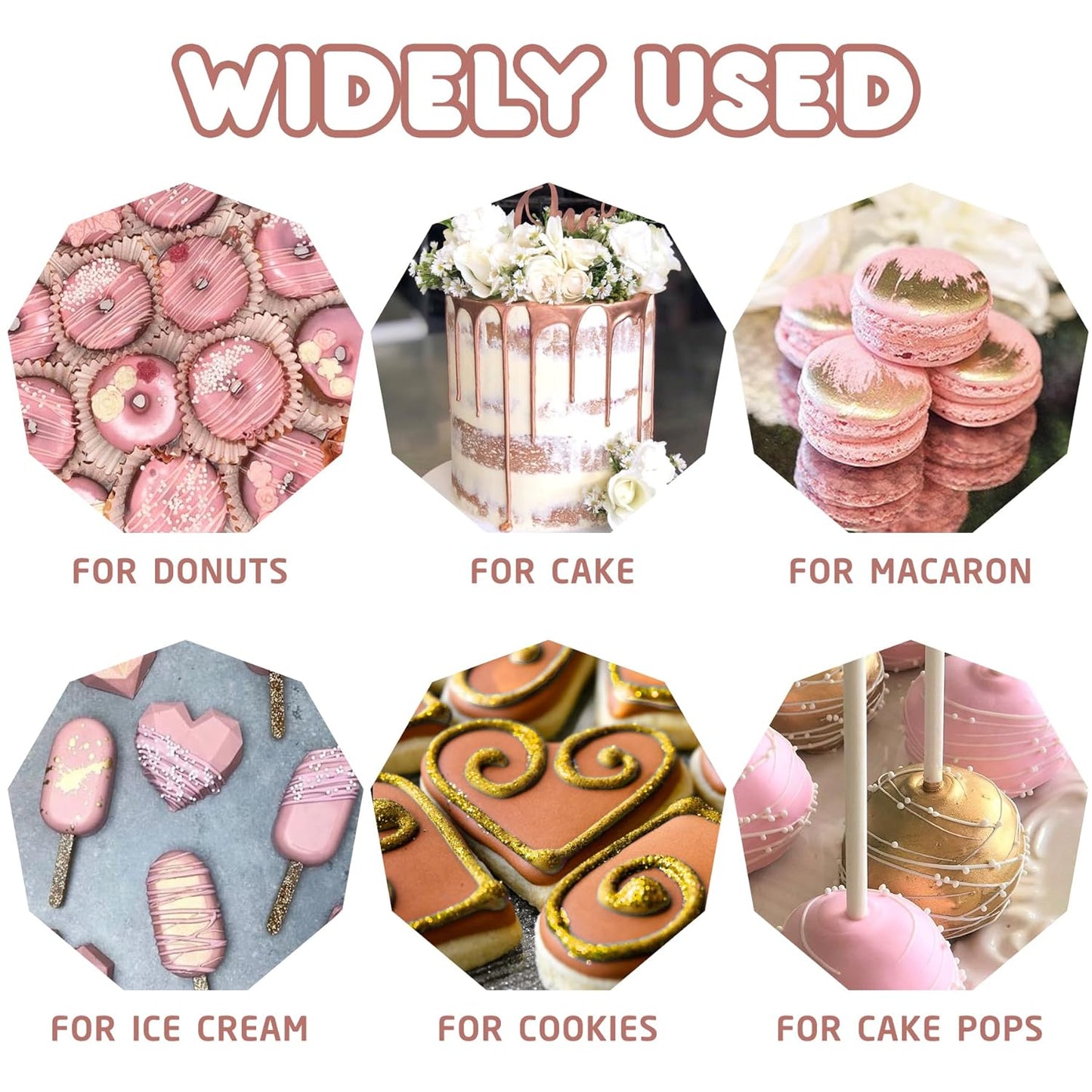 Edible Glitter Paint - 6 Colors Food Grade Metallic Glitter Cake Paint for Cake Decorating, Baking, Cupcakes, Cookies - Shimmer Art Decorative Liquid Edible Paint Food Coloring for Fondant, Donuts