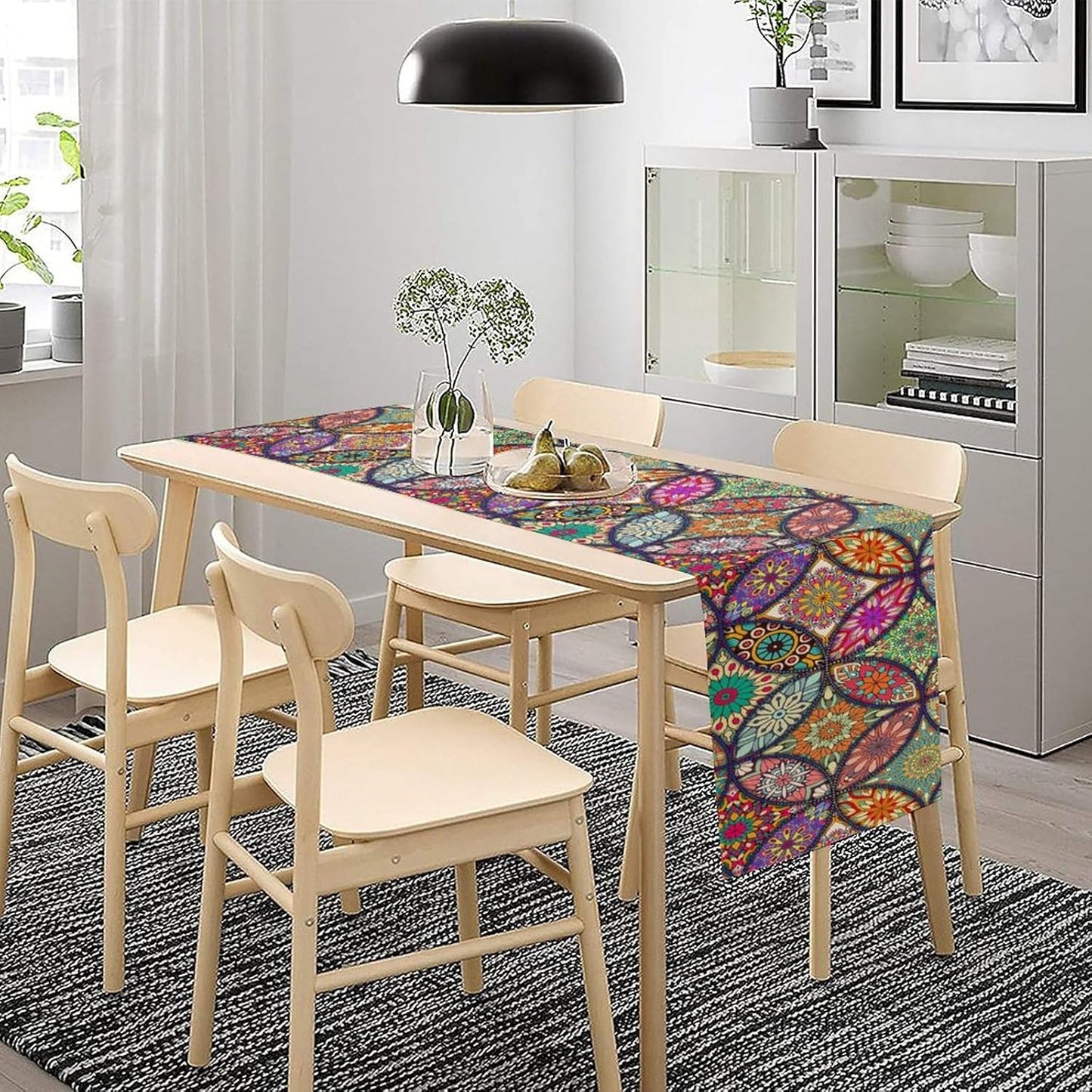 Boho Floral Table Runner,Colorful Flower Retro Bohemian Table Cloth Kitchen Dining Table Home Party Decoration 13x60 Inch