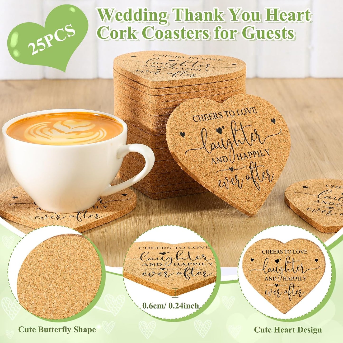 Uiifan 25 Set Wedding Favors for Guest Coaster Gifts Bulk Heart Shaped Coasters Thank You Cards Organza Bags Guest Souvenirs for Wedding Party Bridal Favors