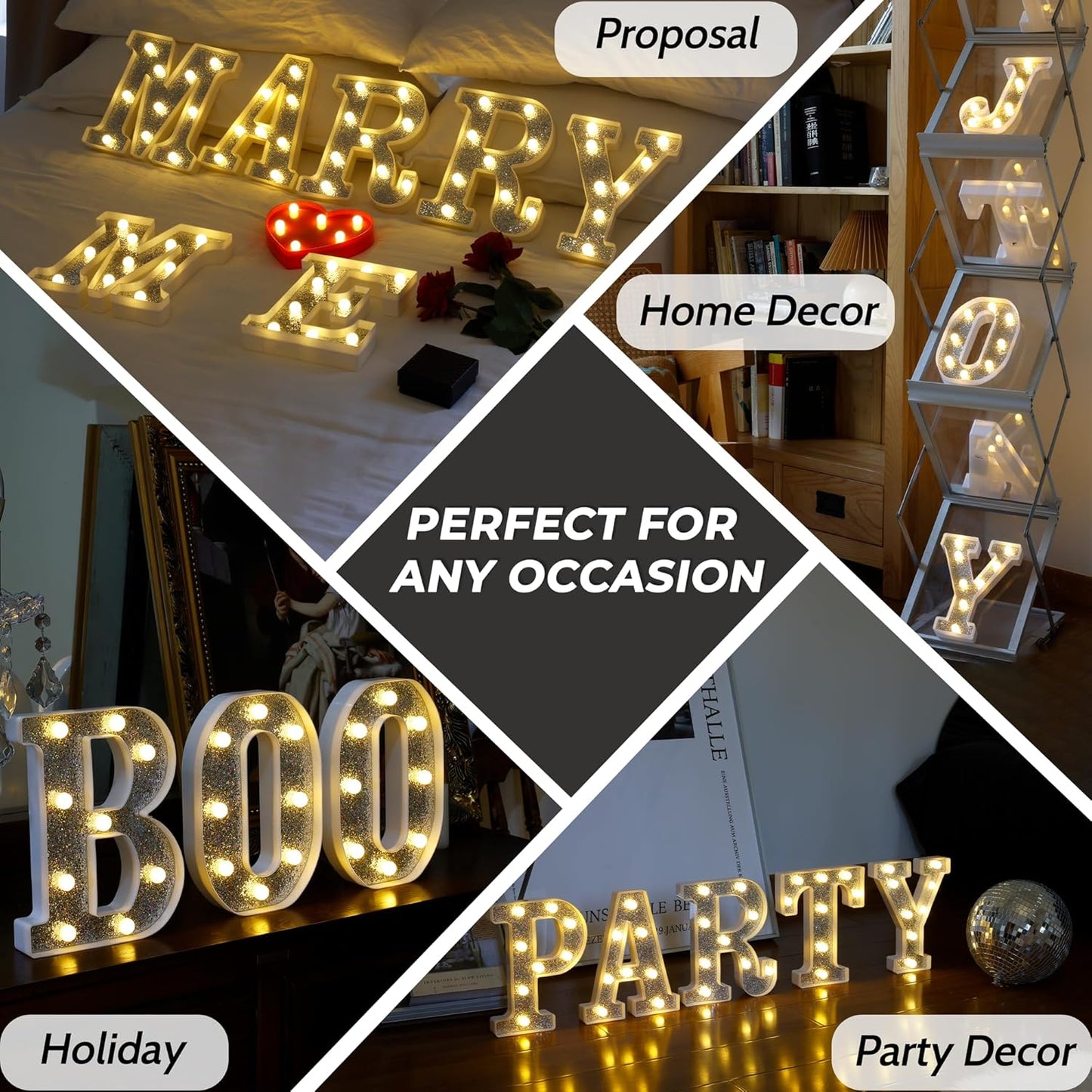 Marquee Light Up Letters, Glitter Silver LED Letter Lights Battery Powered Alphabet Letter Sign for Night Light Wedding Birthday Party Cafe Bar Decoration Girls Room Decor - letter H