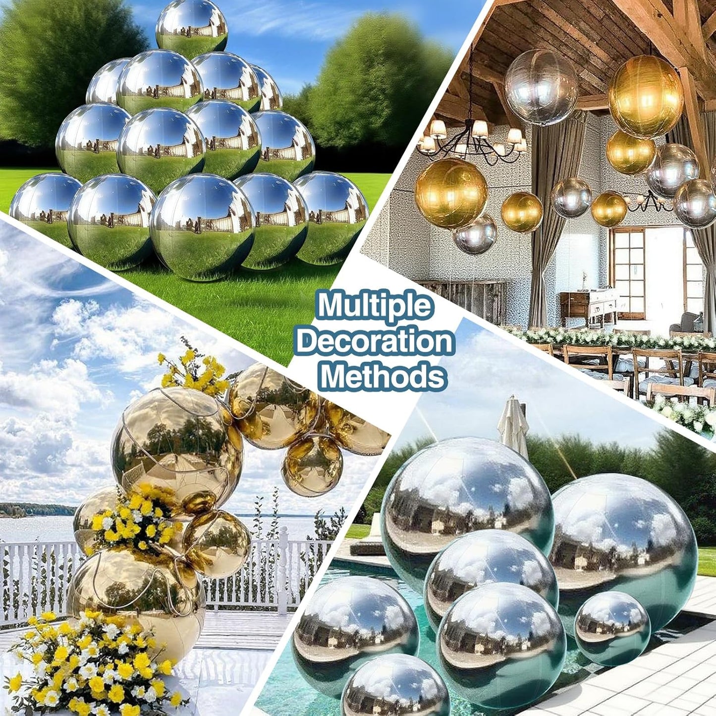 Inflatable Mirror Ball, Gold Big Shinny Balls Reusable Large PVC Disco Ball Balloon for Large Event Decoration, Party, Wedding Decor, Concerts, Stage (1 Pcs, 1.5m/59in Without Air Pump)