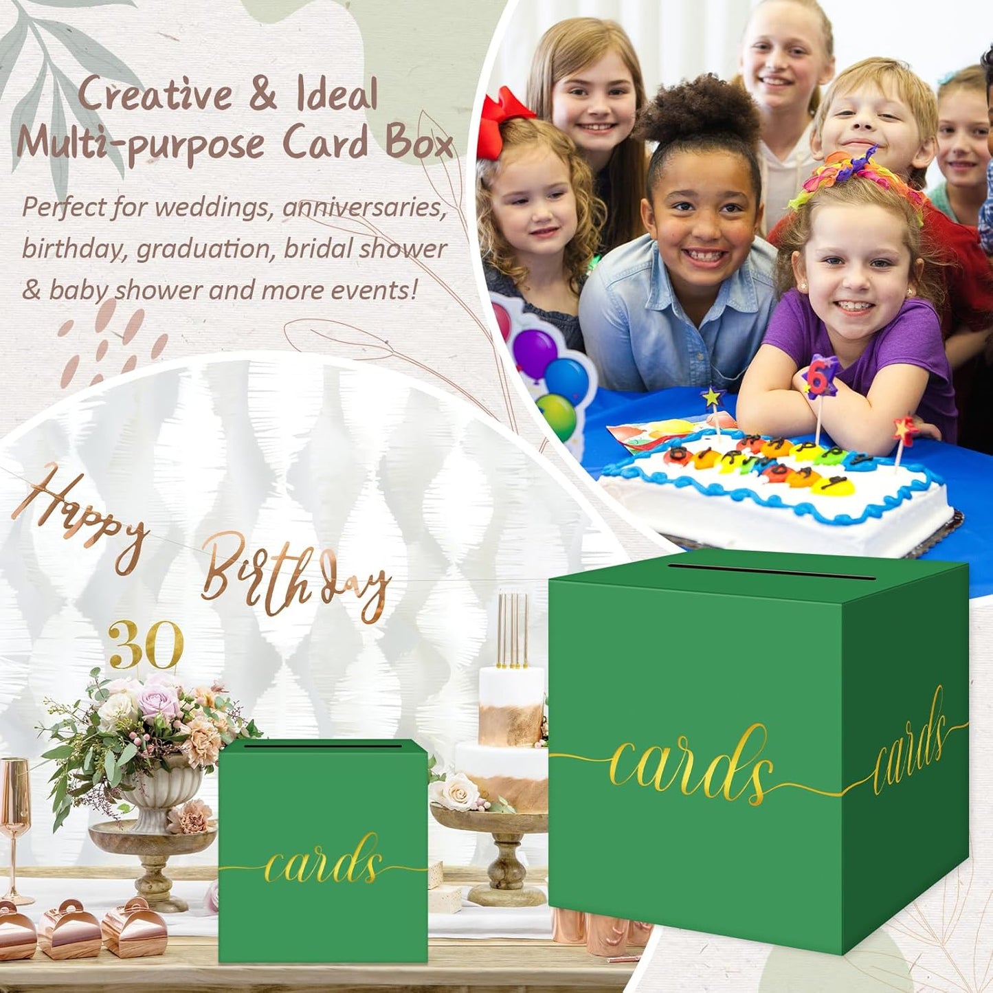 QIKSION Green Graduation Card Box, Gold Foil Gift Card Box for Graduation, Party, Wedding Reception, Birthday, Baby Shower, Raffle