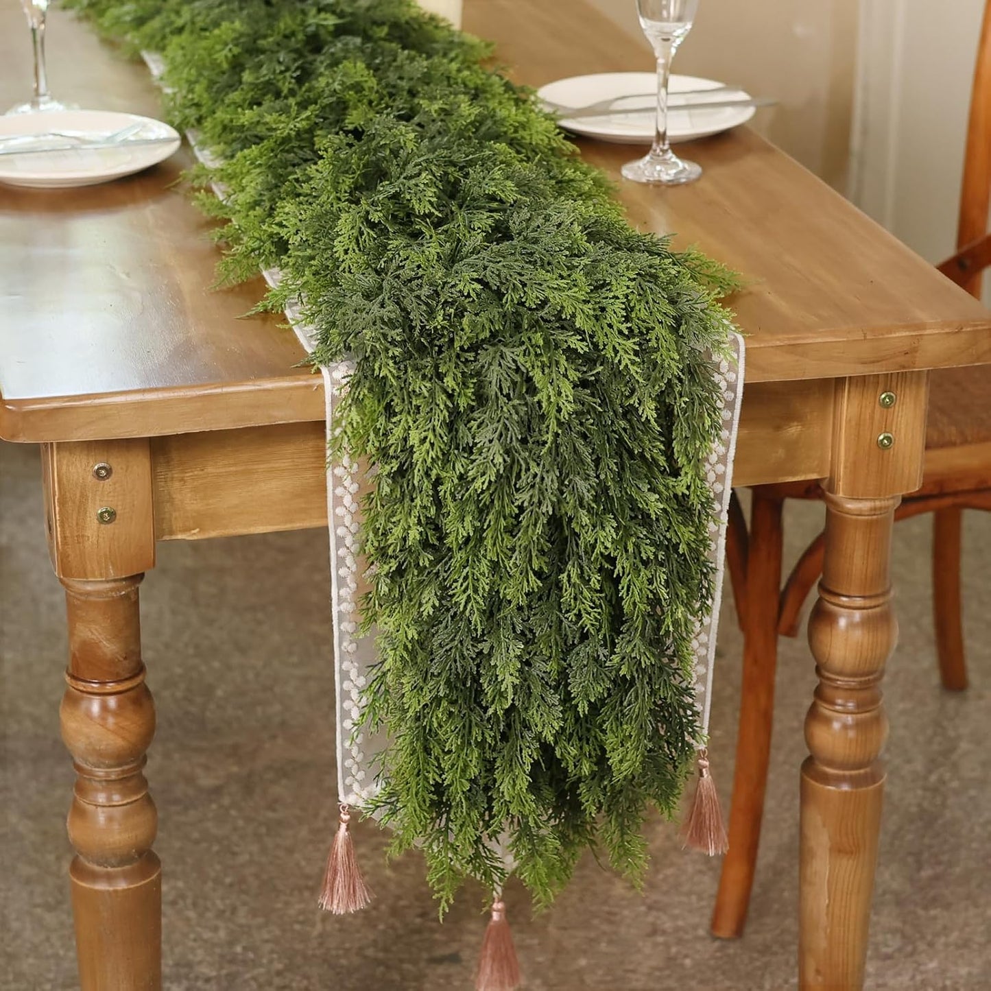 5FT Real Touch Cedar Garland - Artificial Christmas Garland Fake Green Faux Thick and Lush Pine Needles Garlands for Table Fireplace Mantle Holiday Home Indoor Outdoor Decor (1PCS)