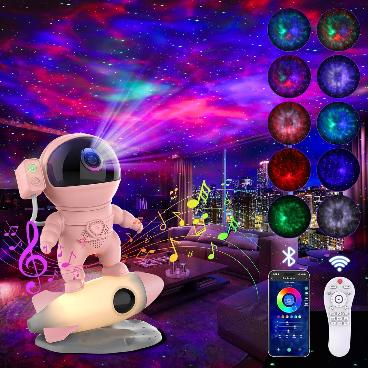 Astronaut Galaxy Projector for Bedroom, Star Projector Galaxy Light with App & Remote Control, White Noises, Bluetooth Speaker, Rocket Night Light for Kids, Ceiling, Gifts, Room Decor