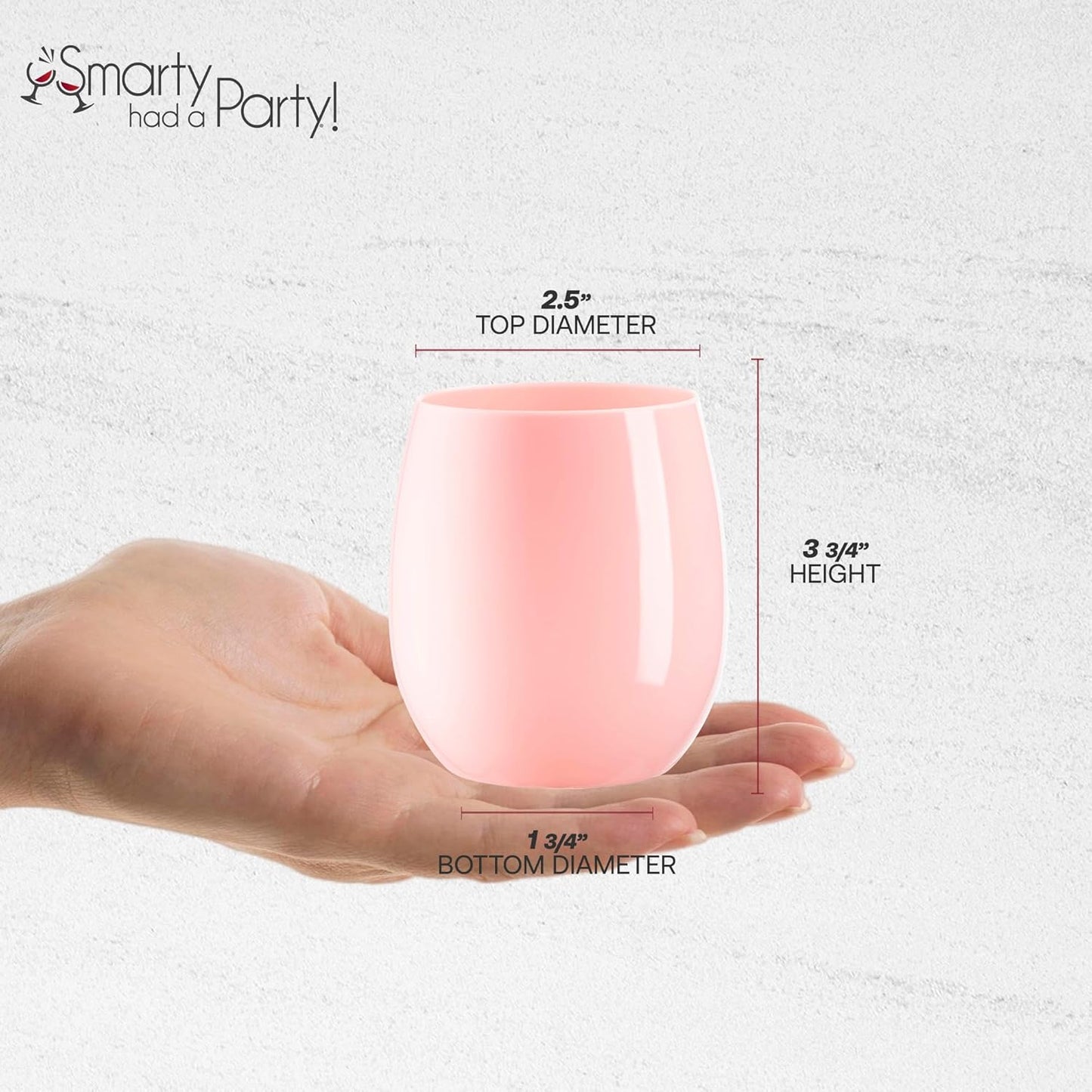 Smarty Had A Party 64 Glasses 12 oz. Solid Pink Elegant Stemless Plastic Wine Glasses, Disposable Drinkware, Plastic Wine Glasses for Parties