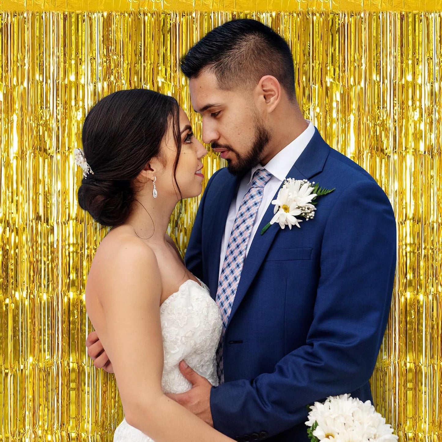 30 Pack Gold Foil Fringe Curtain Backdrop, 3.3x8.2 Feet Metallic Tinsel Streamer Curtains Photo Booth Props for Birthday/Wedding/Graduation/Baby Shower/Christmas/New Year/Disco Party Decorations