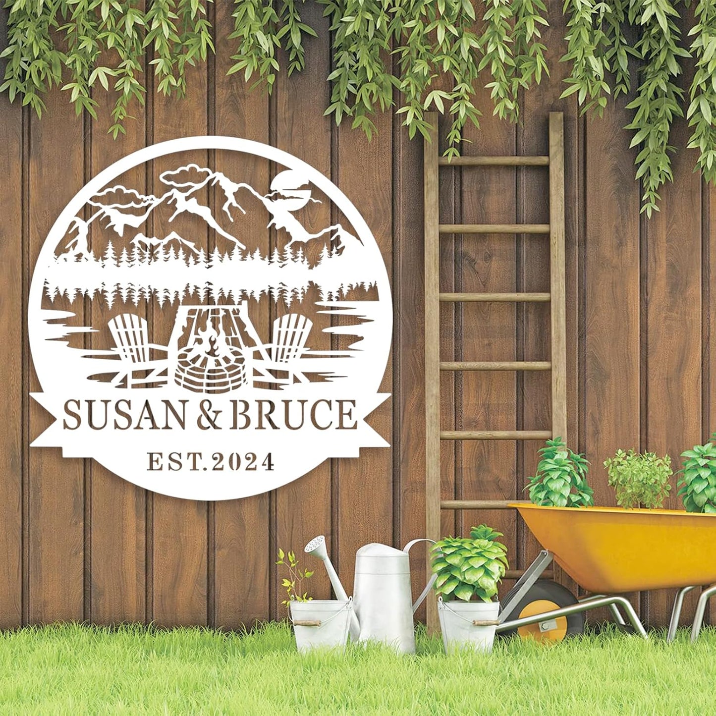 Custom Metal Family Name Sign, Custom Campfire Metal Name Sign, Campsite Monogram Forest Sign,Campsite Sign, Personalized Camping Gifts Fire Pit Sign, Camper Lover Gift, Design 183