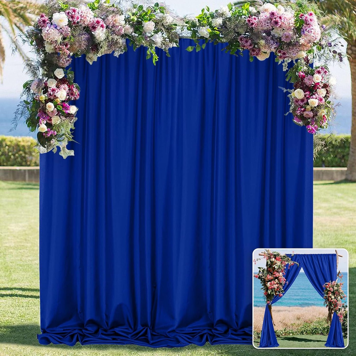 Royal Blue Backdrop Curtains for Party Stage Wedding Ceremony Light Filtering Curtains Photography Backdrop for Baby Showers Rod Pocket Home Sliding Door Decoration, 5ft x 7ft, 2 Panels