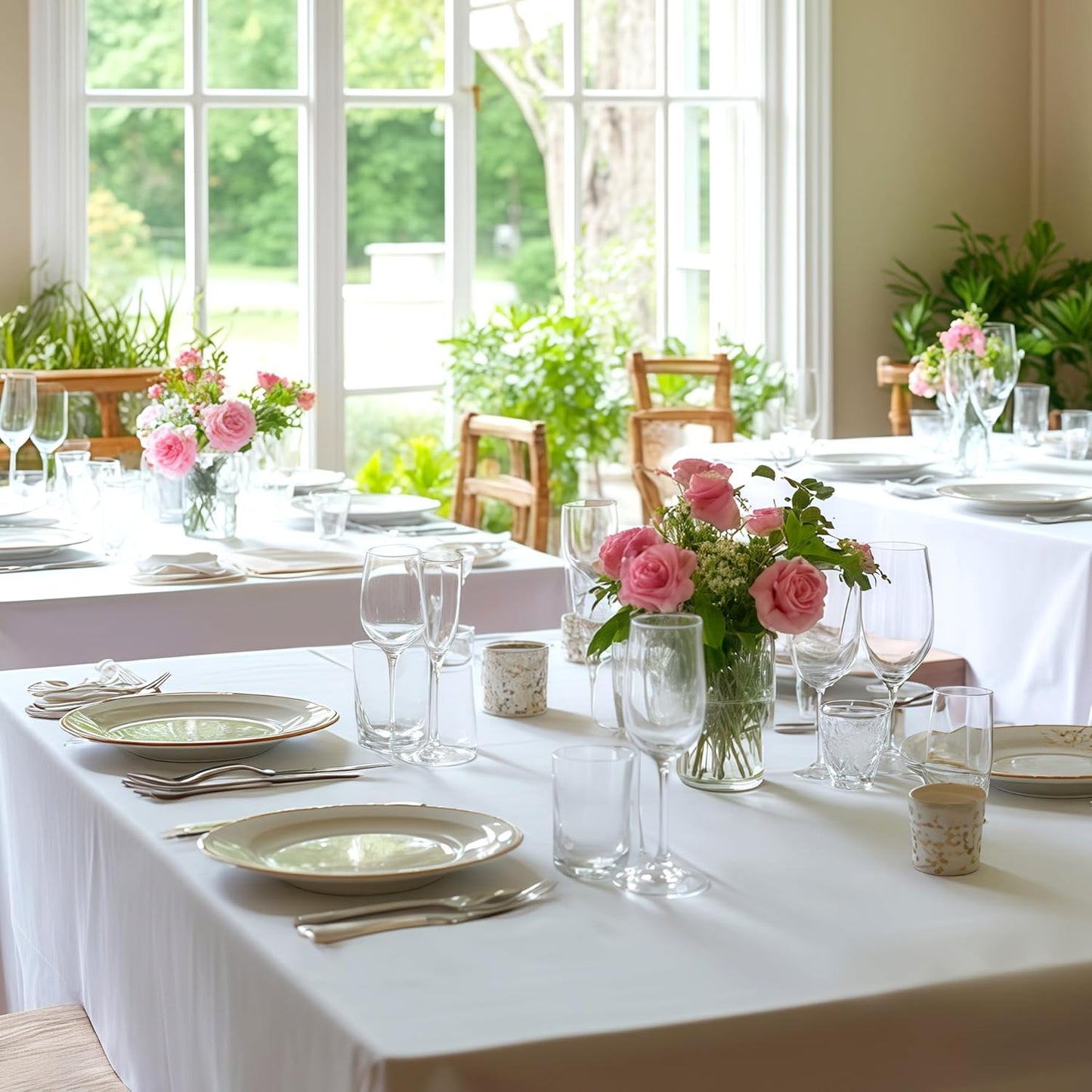 Fitable 8 Pack Rectangle Tablecloths: Stain Resistant Wrinkle Free Fabric Table Clothes, Washable Reusable Polyester Table Covers for Wedding Party Birthday Banquet Reception(White, 90x132 Inch)